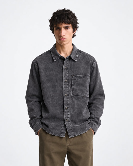 KH Society Boxy Fit Shirt — Washed Black