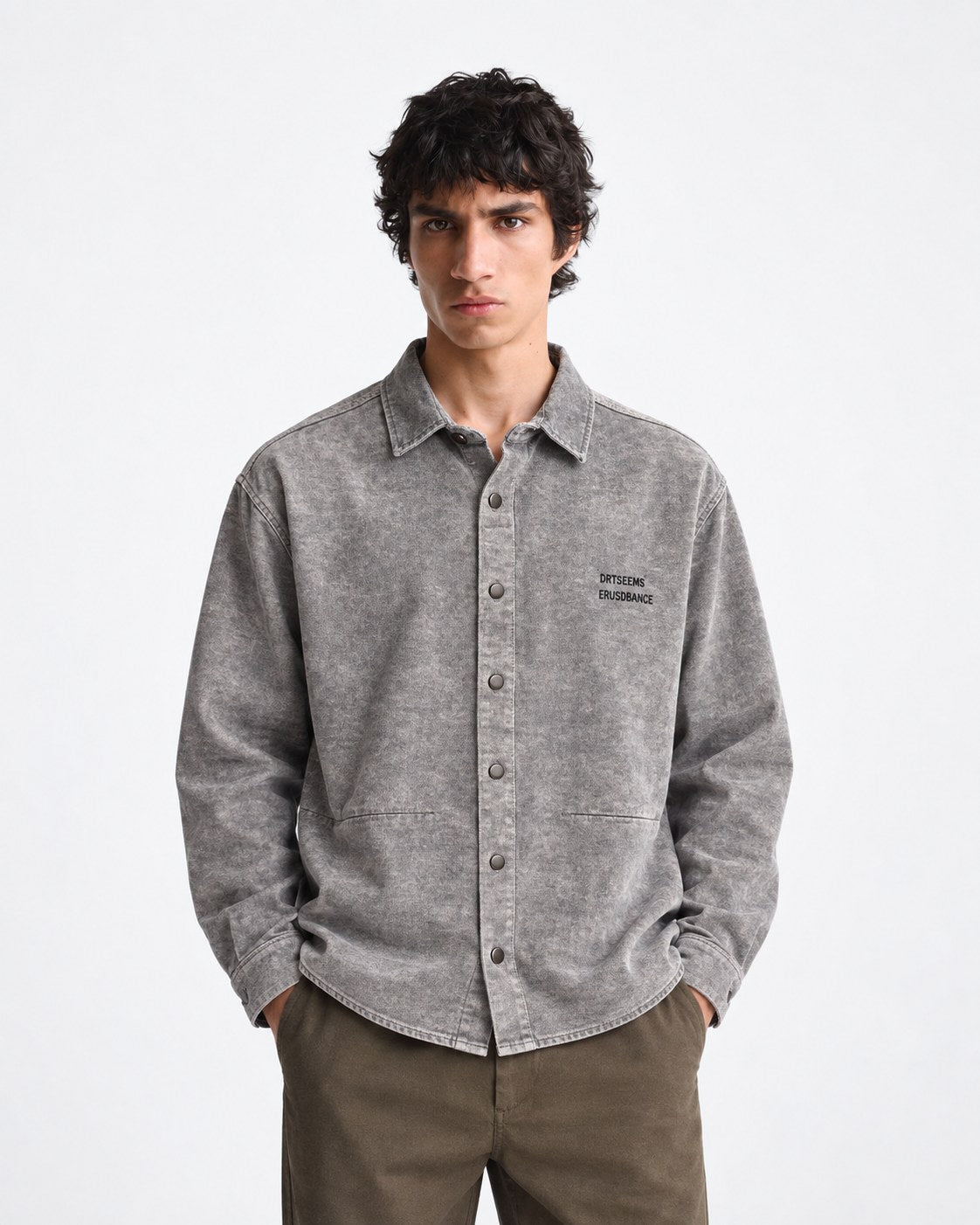 KH Society Embroidered Overshirt — Light Grey