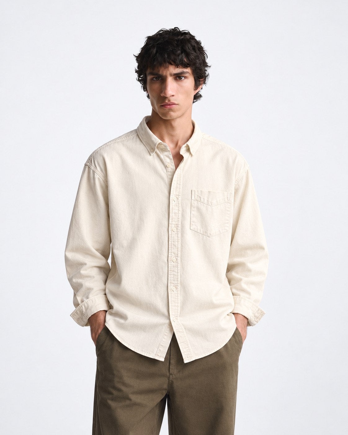 KH Society Autumn Washed Pocket Shirt — Ecru